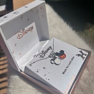 Disney Mickey And Minnie Mouse Pendant Necklace Silver Plated NWT